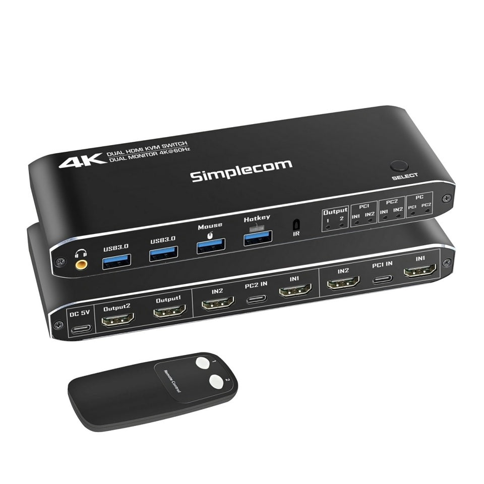 Simplecom KM430 Dual HDMI KVM Switch with USB Hub