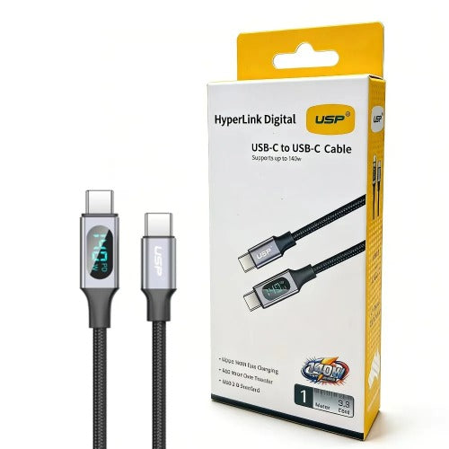 USP Braided HyperLink USB-C to USB-C Cable 1M with Digital Display