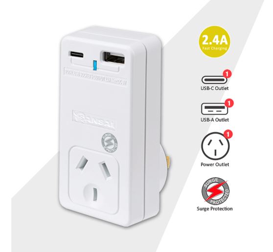 Sansai PAD-301USB USB-C & USB-A Charging Power Adaptor