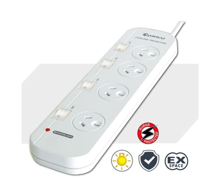 Sansai 421SW 4-Way Power Board with Surge Protection