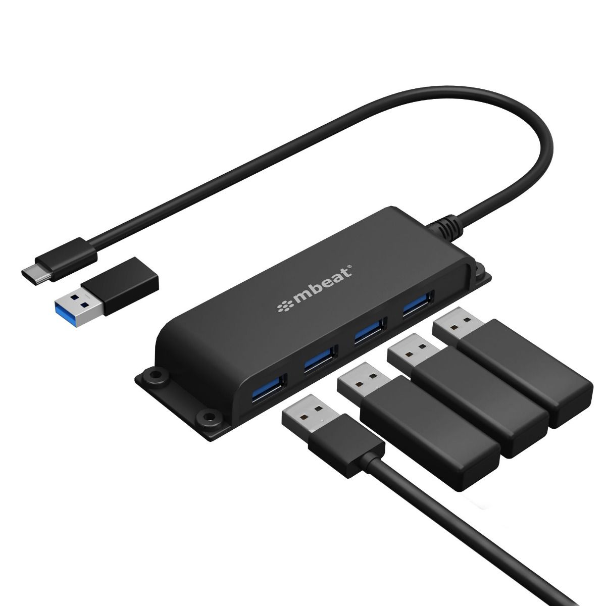 mbeat Mountable 4-Port USB Hub with 60cm Cable