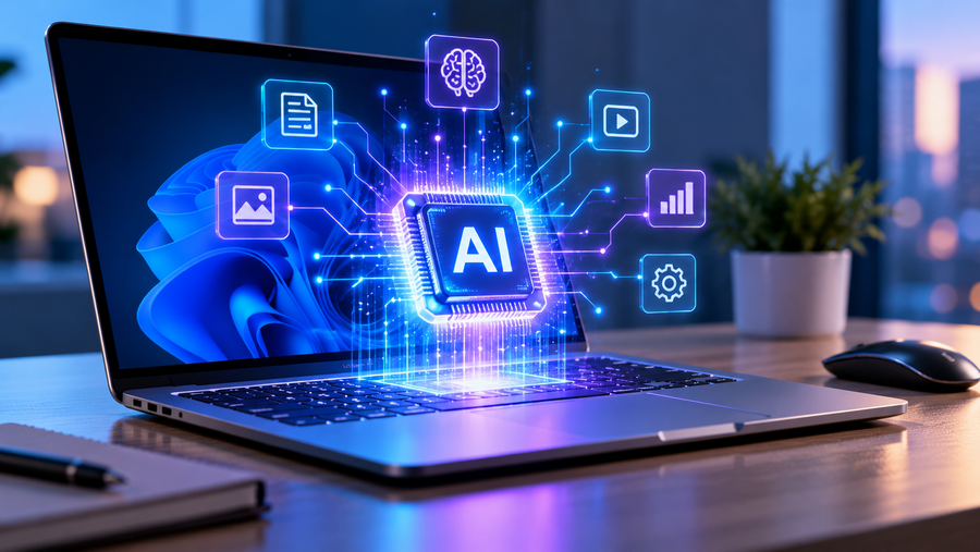 Holographic AI clip laptop 