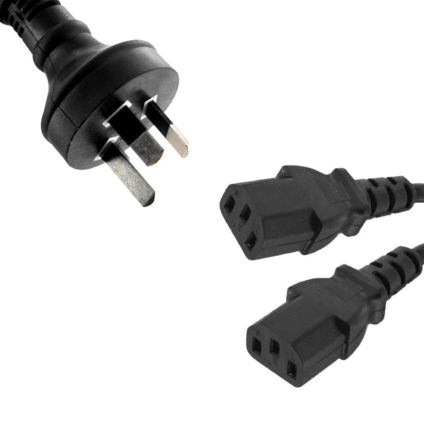 8ware 1m Y Split Power Cable AU/NZ to 2x IEC C13