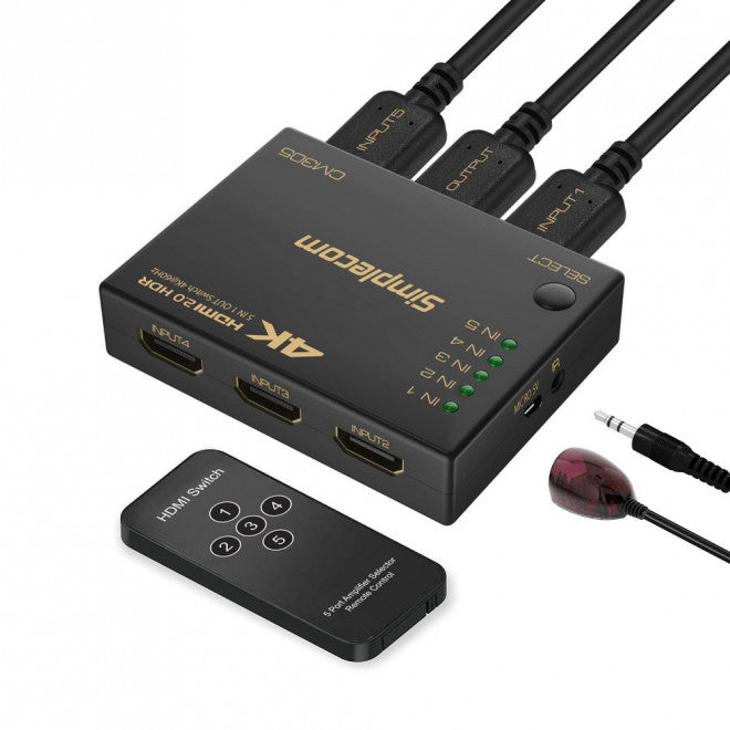 Simplecom CM305 5-Way HDMI Switch 4K@60Hz