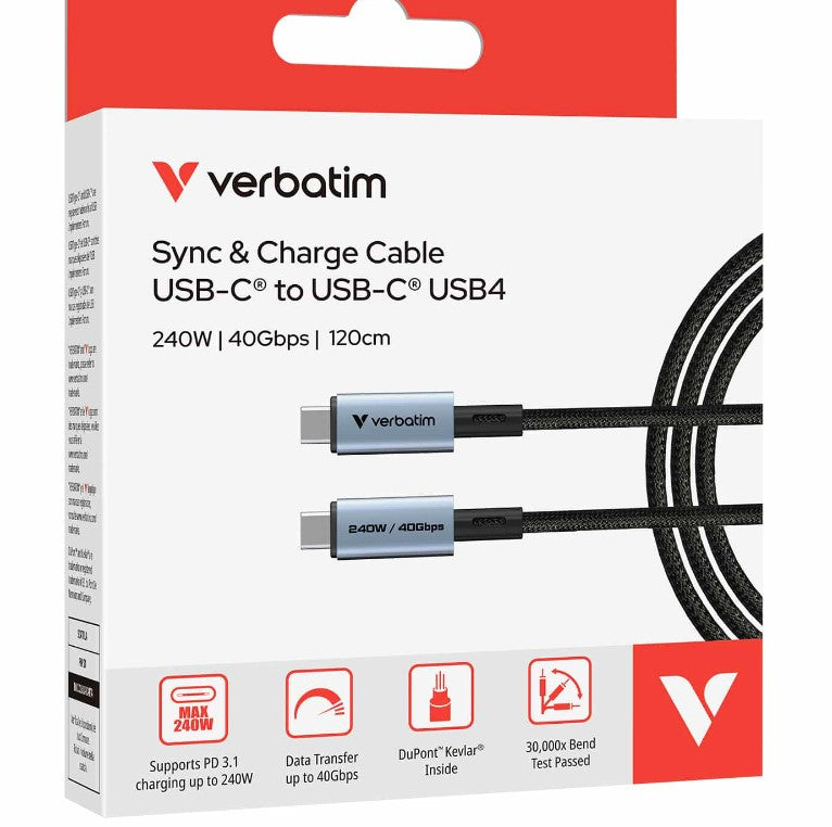 Verbatim Sync & Charge USB-C Cable 240W 40 Gbps 1.2m