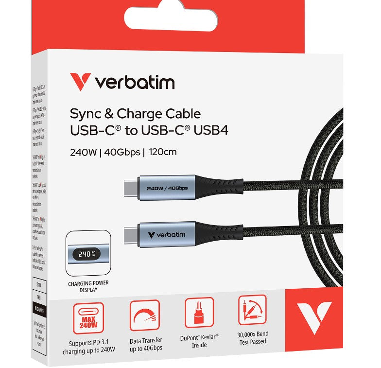Verbatim Sync & Charge USB-C Cable 240W 40 Gbps 120 cm