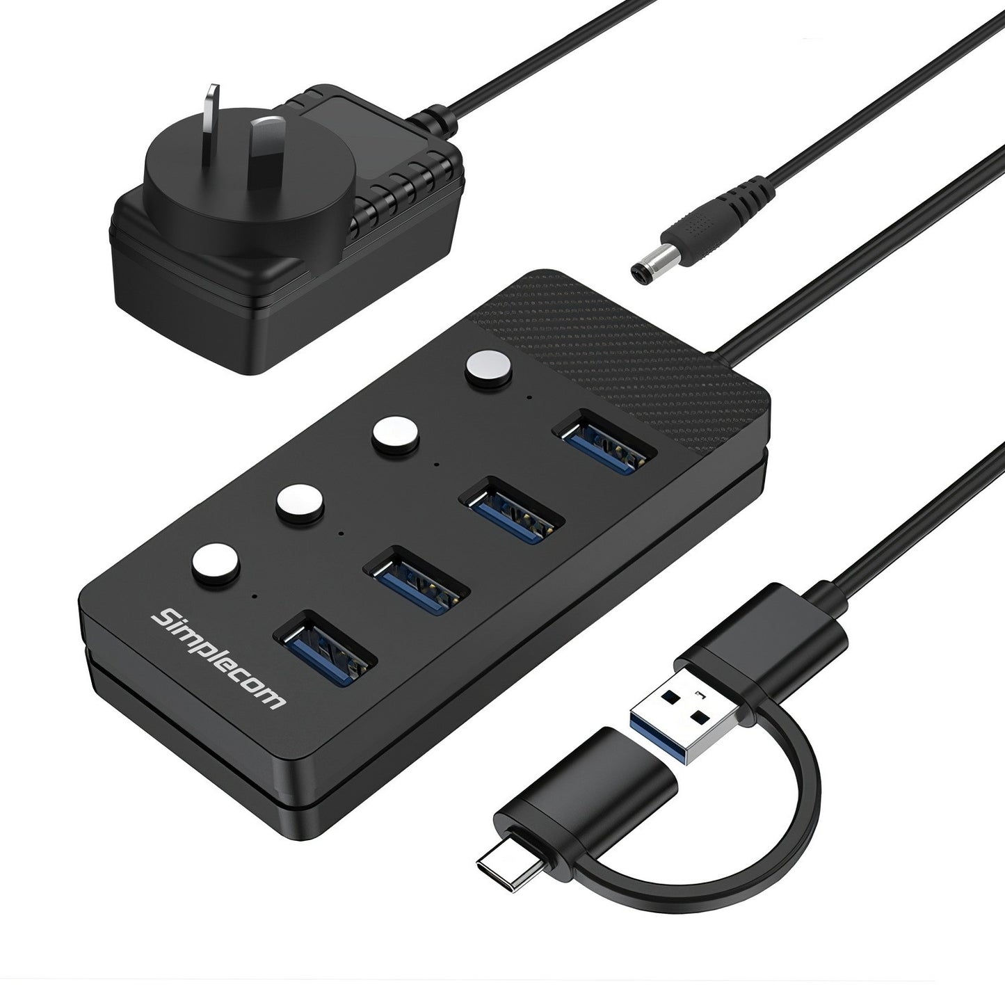Simplecom CH345C 4-Port USB 3.0 Hub with Individual Switches
