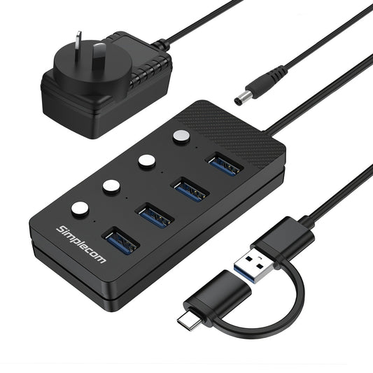 Simplecom CH345C 4-Port USB 3.0 Hub with Individual Switches