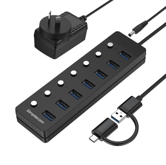 Simplecom CH375C 7-Port USB 3.0 Hub with USB-A and USB-C