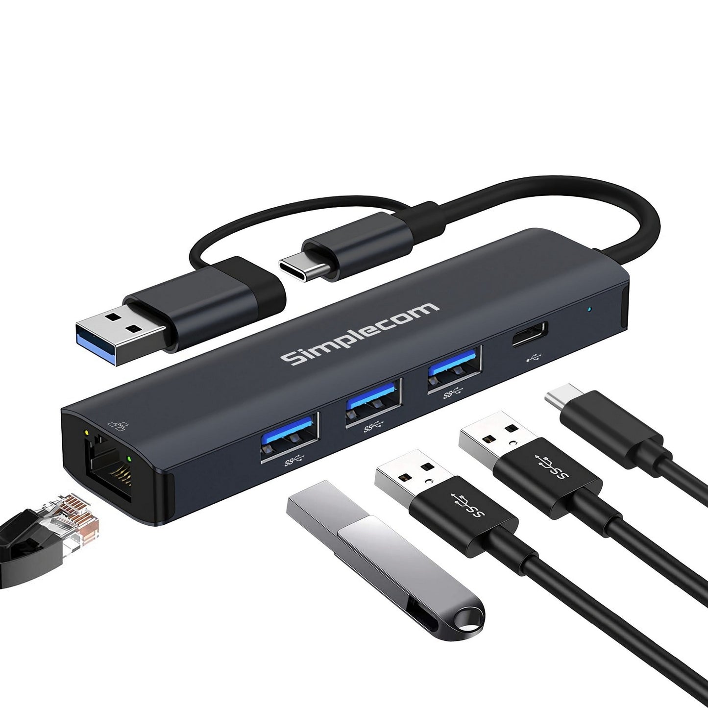 Simplecom CHN436 USB-C/USB-A 4-Port Hub with Ethernet