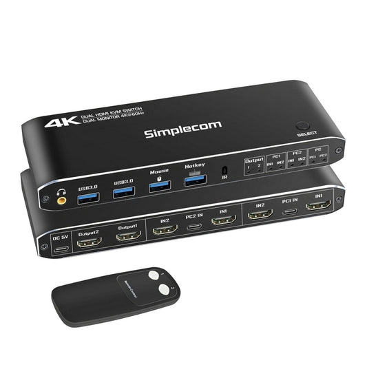 Simplecom KM430 Dual HDMI KVM Switch with USB Hub
