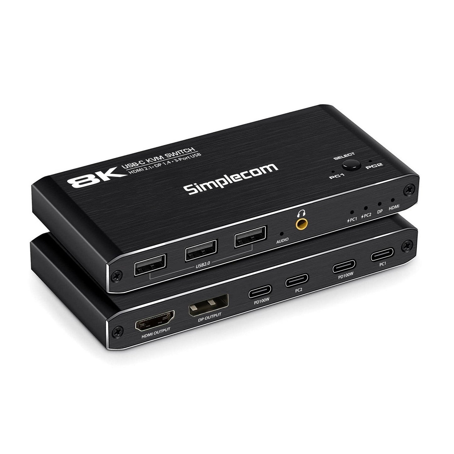 Simplecom KM470 2-Port USB-C KVM Switch & 8K Docking Station