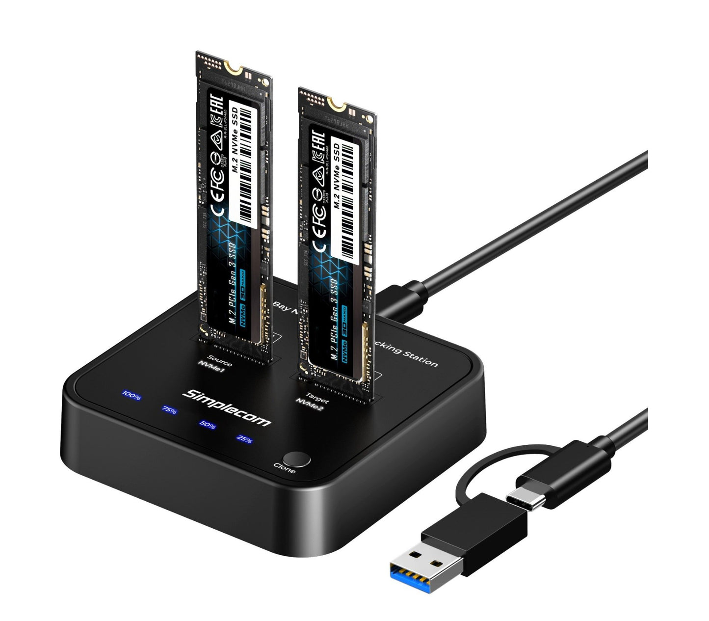 Simplecom SD550v3 Dual Bay NVMe M.2 SSD Docking Station
