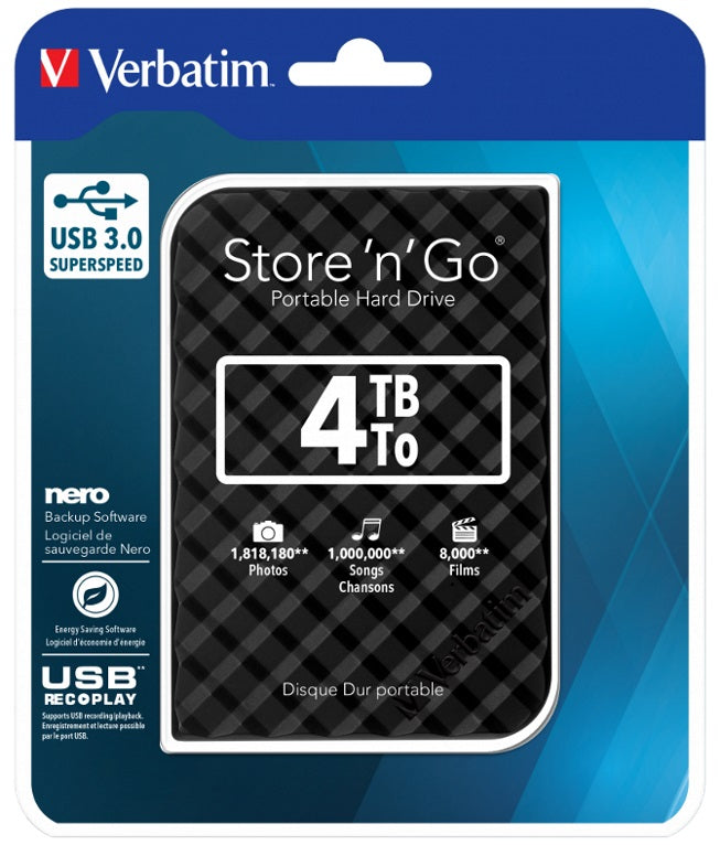 Verbatim Store'n'Go 4TB Portable External Hard Drive USB 3.0