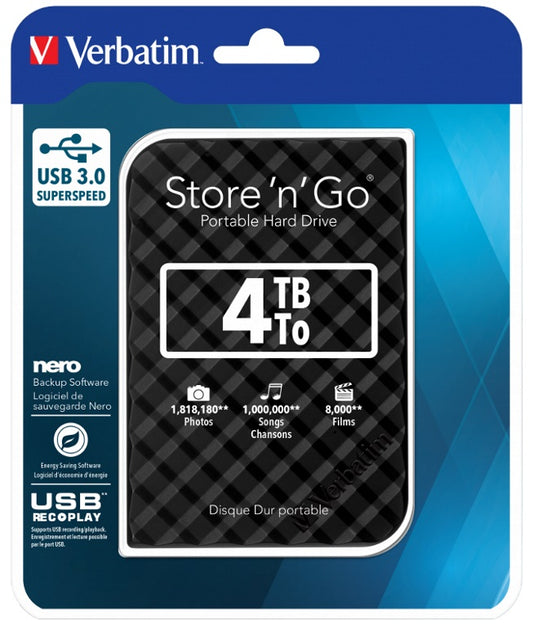 Verbatim Store'n'Go 4TB Portable External Hard Drive USB 3.0