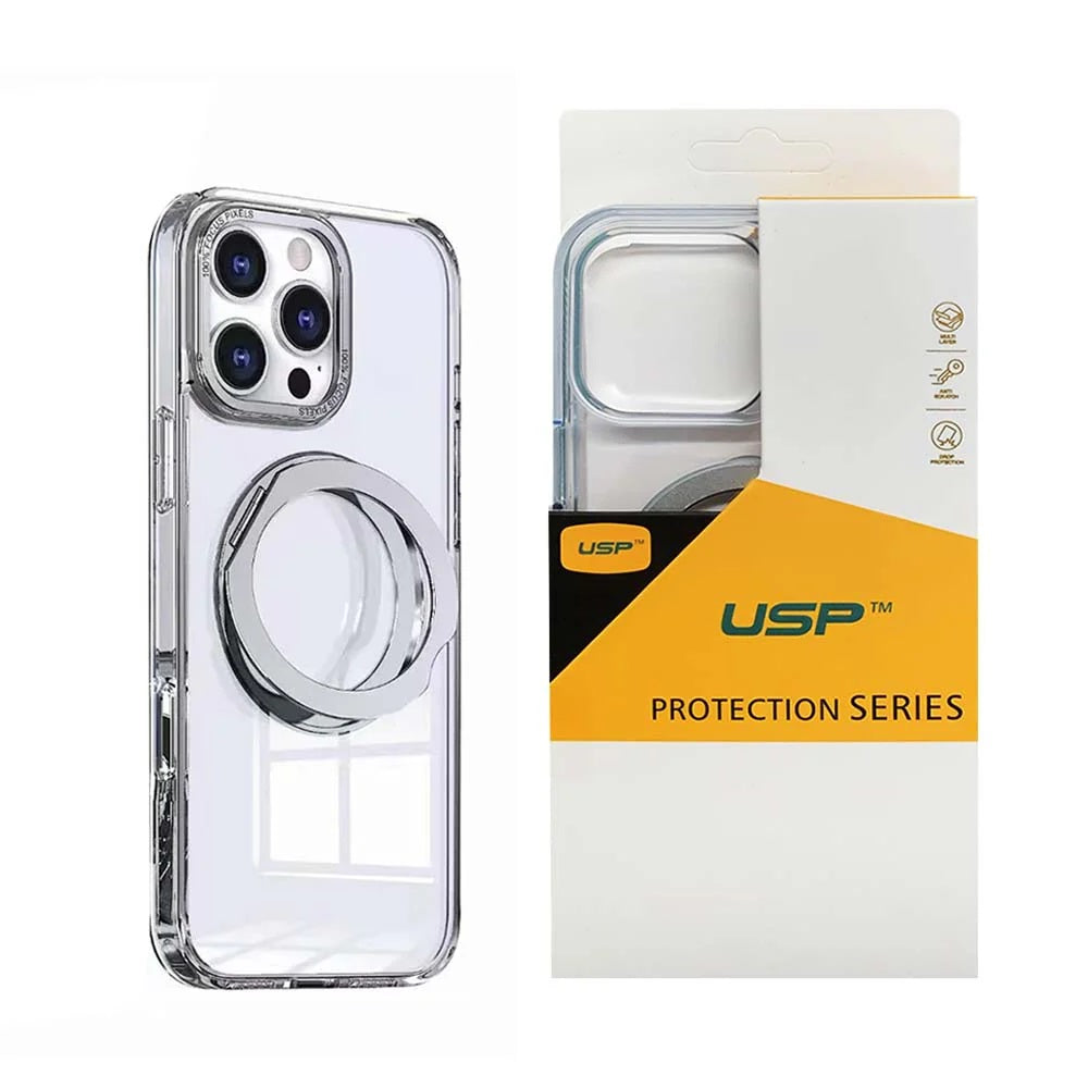 USP iPhone 17 Pro Clear Case with MagSafe 360° Ring-Stand