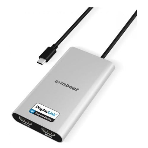 mbeat USB-C Dual 4K HDMI DisplayLink Adapter with PD