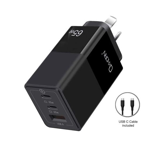 Oxhorn 65W GaN Fast Charger 3-Port USB-C & USB-A