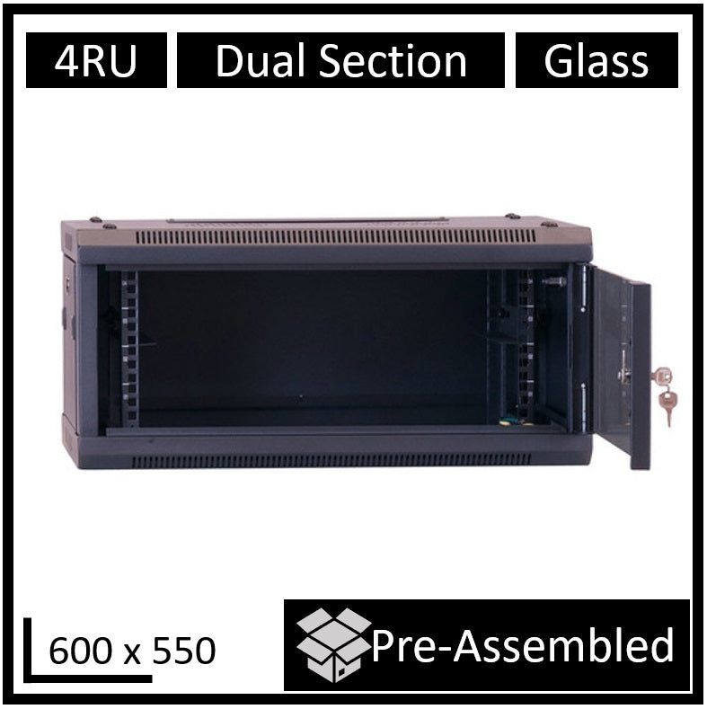 LDR 4U Hinged Wall Mount Cabinet 600 x 550mm Glass Door
