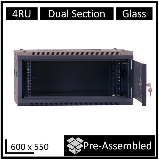 LDR 4U Hinged Wall Mount Cabinet 600 x 550mm Glass Door