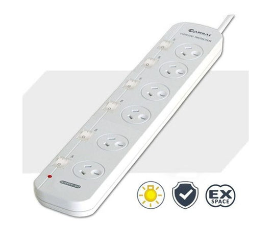Sansai 6 Way Powerboard 10A 240V Individually Switched