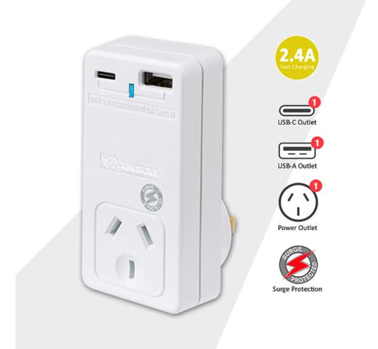 Sansai PAD-301USB USB-C & USB-A Charging Power Adaptor