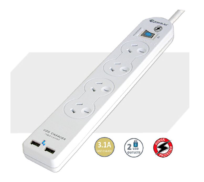 Sansai PAD-503USB 4-Way Powerboard with USB Charger