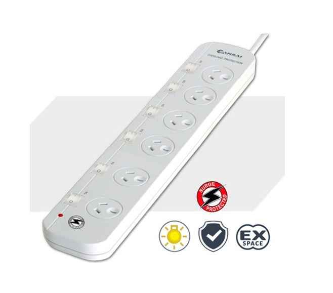 Sansai 661SW 6-Way Power Board with Surge Protection