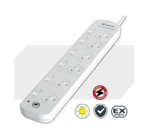 Sansai 661SW 6-Way Power Board with Surge Protection