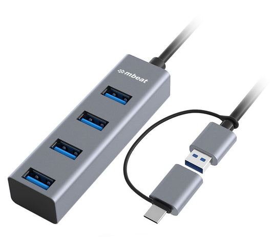 mbeat 4-Port USB 3.0 Hub with USB-C Converter – Space Grey
