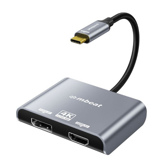 mbeat Tough Link USB-C to Dual 4K/60Hz HDMI & DisplayPort Adapter